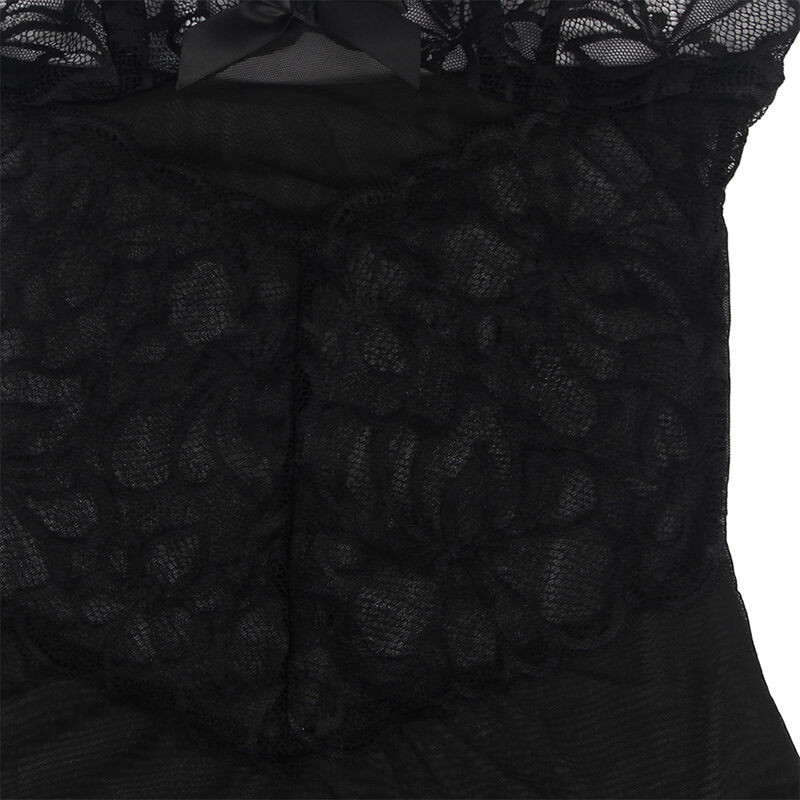 SUBBLIME - BABYDOLL WITH ADJUSTABLE STRAPS AND TRANSPARENT LACE FLORAL PRINT BLACK S/M 9 