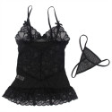 SUBBLIME - BABYDOLL WITH ADJUSTABLE STRAPS AND TRANSPARENT LACE FLORAL PRINT BLACK L/XL 6 