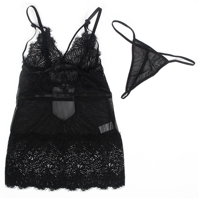 SUBBLIME - BABYDOLL CON SPALLINE REGOLABILI IN PIZZO NERO S/M 5 