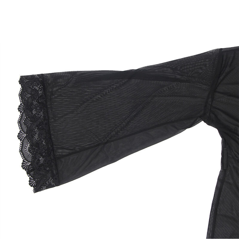 SUBBLIME - TRANSPARENT FABRIC ROBE WITH LACE DETAIL BLACK S/M 5 