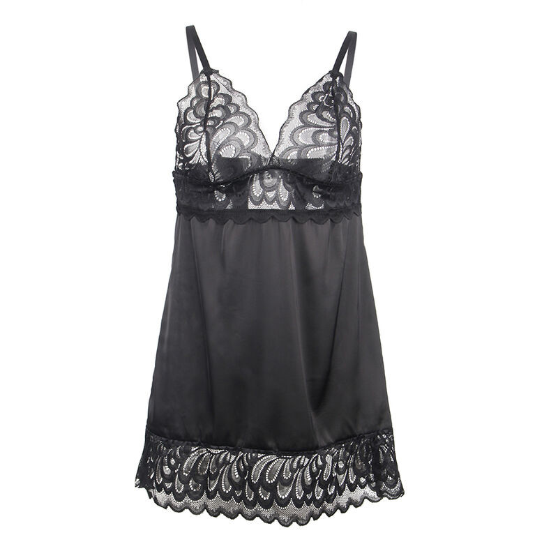 SUBBLIME - BABYDOLL MIT BLUMENPRINT AUF DER BRUST SCHWARZ S/M 4 