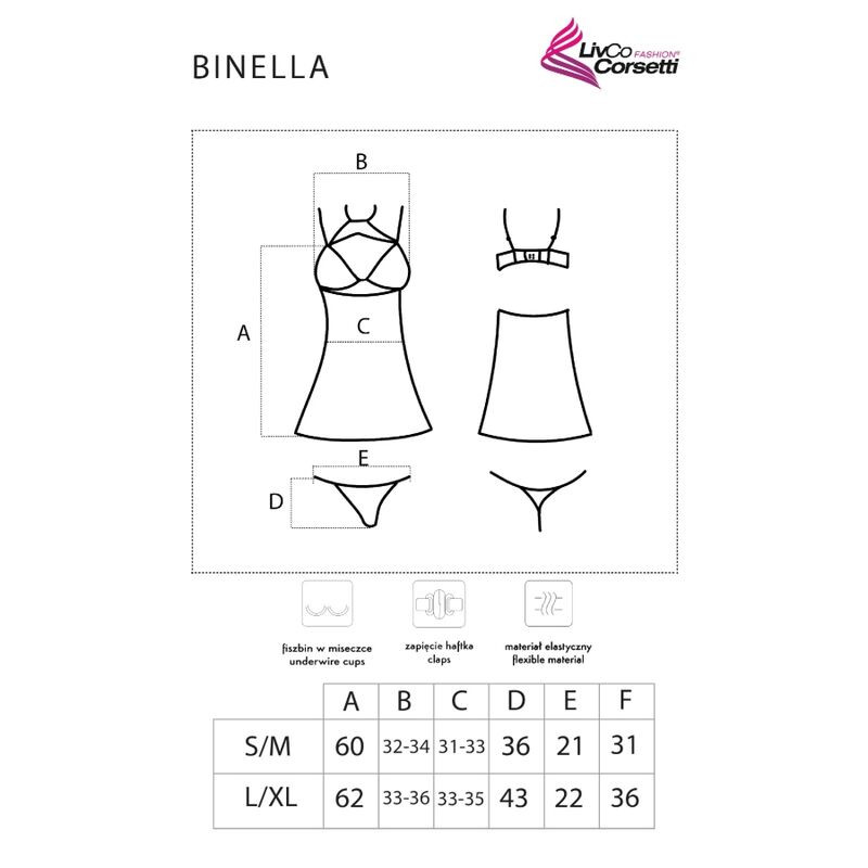 LIVCO CORSETTI FASHION - BINELLA SET BABYDOLL + TANGA SCHWARZ 4 