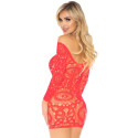 LEG AVENUE - MINI ROBE EN DENTELLE CROCHET MANCHES LONGUES CORAIL TAILLE UNIQUE 1 