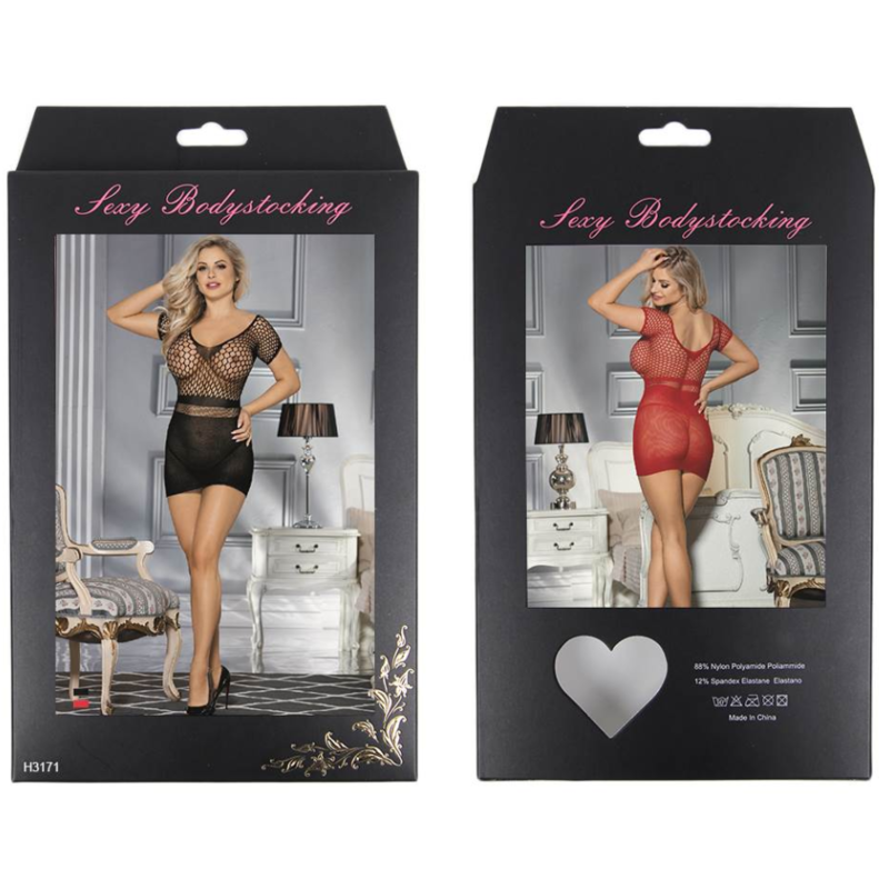 QUEEN LINGERIE - SHORT SLEEVE NET BODY DRESS S/L 6 