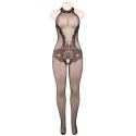 QUEEN LINGERIE - BODYSTOCKING WITH OPENING AND FLORAL LACE S/L 3 