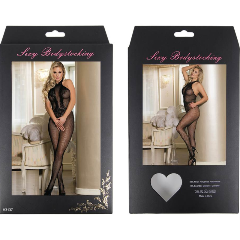 QUEEN LINGERIE - BODYSTOCKING WITH OPENING AND FLORAL LACE S/L 6 