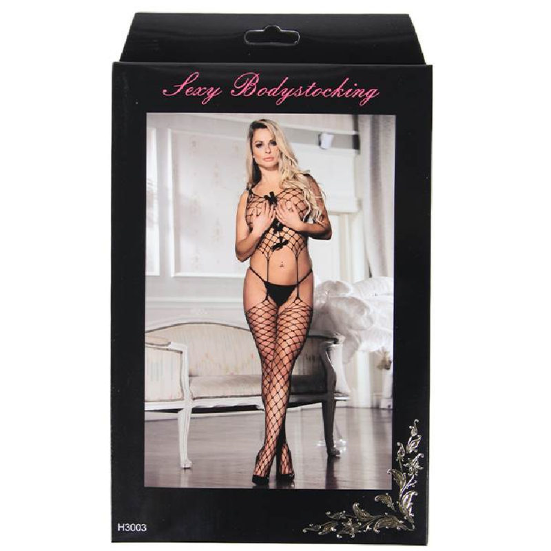 QUEEN LINGERIE - NET BODYSTOCKING WITH TIES S/L 6 