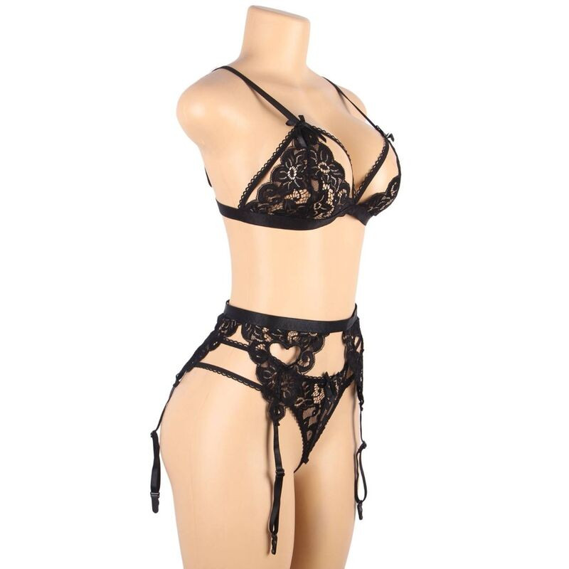 SUBBLIME - SET THREE PIECES SET BRA + GARTER BELT + THONG S/M 8 