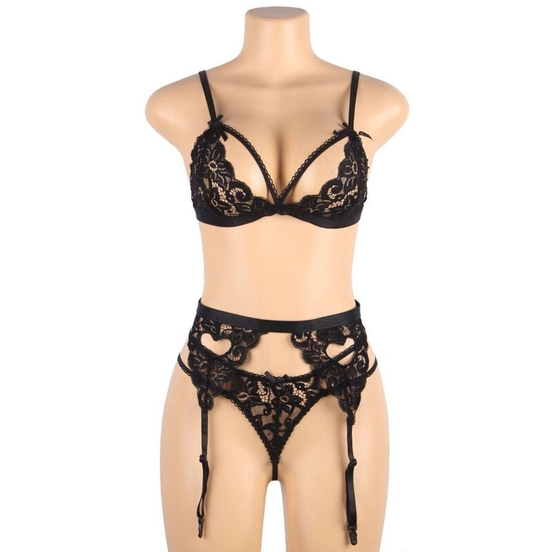 SUBBLIME - SET ENSEMBLE TROIS PIÈCES SOUTIEN-GORGE + PORTE-JARRETELLE + STRING S/M 9 