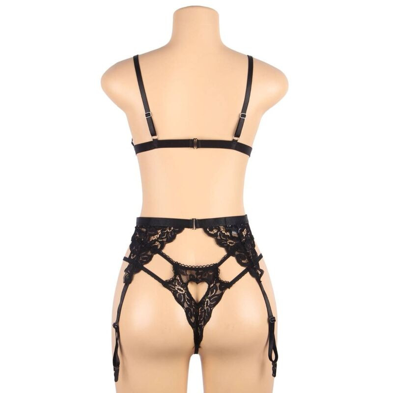 SUBBLIME - SET ENSEMBLE TROIS PIÈCES SOUTIEN-GORGE + PORTE-JARRETELLE + STRING S/M 10 