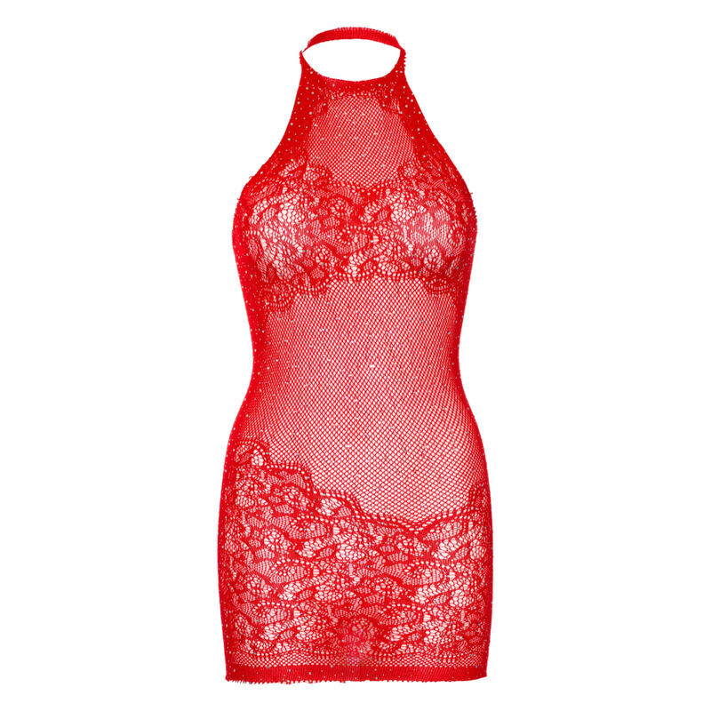 LEG AVENUE - RHINESTONE HALTER MINI DRESS ONE SIZE - RED 2 