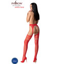 PASSION - S026 ROTE STRÜMPFE MIT GARTER, EINE GRÖSSE 3 