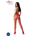 PASSION - S027 ROTE STRÜMPFE MIT GARTER, EINE GRÖSSE 3 