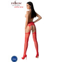 PASSION - S028 ROTE STRÜMPFE MIT GARTER, EINE GRÖSSE 3 