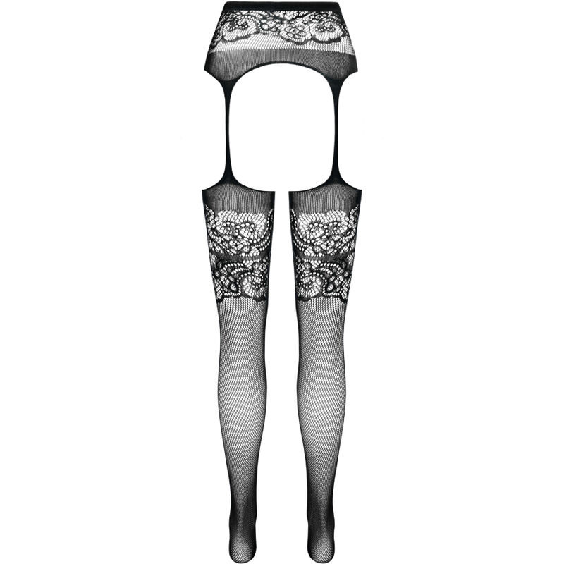 PASSION - S029 BLACK TIGHTS WITH GARTER ONE SIZE 5 