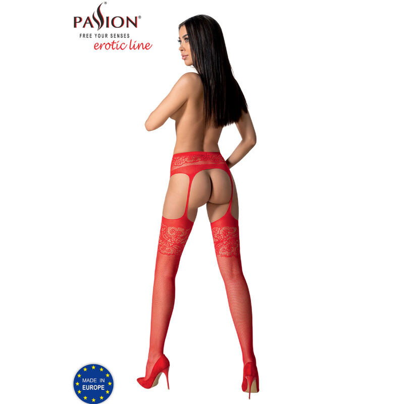 PASSION - S029 ROTE STRÜMPFE MIT GARTER, EINE GRÖSSE 3 