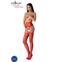 PASSION - S030 ROTE STRÜMPFE MIT GARTER, EINE GRÖSSE 2 