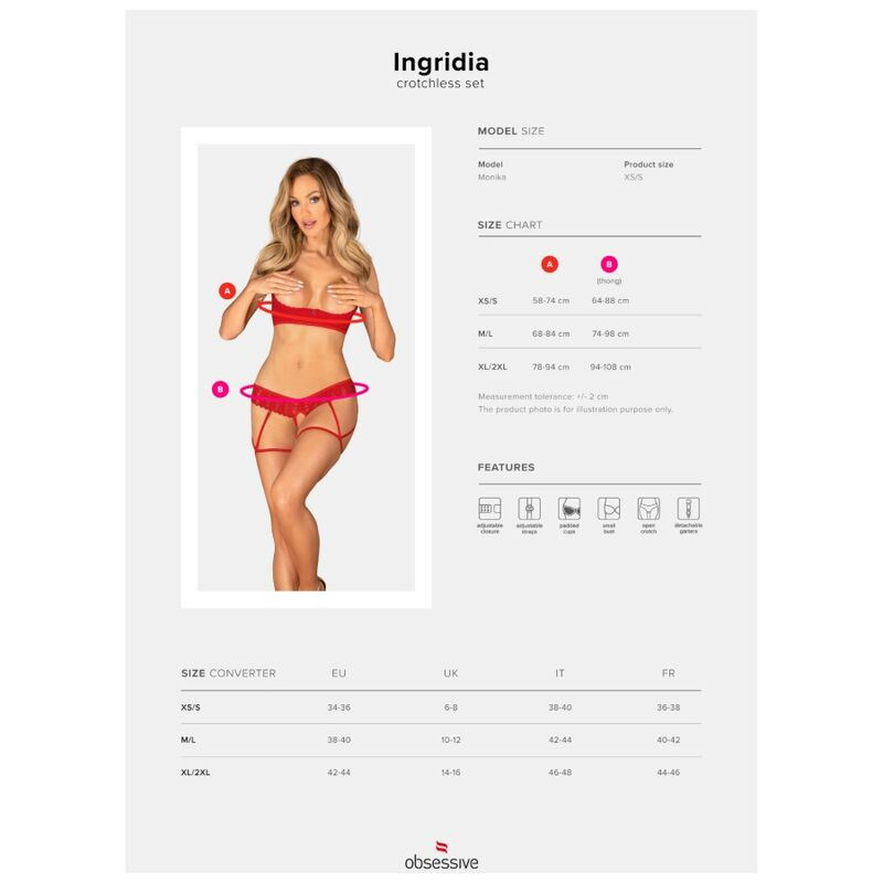 OBSESSIVE - INGRIDIA ENSEMBLE DEUX PIÈCES SANS CROTCHLESS ROUGE XL/XXL 6 