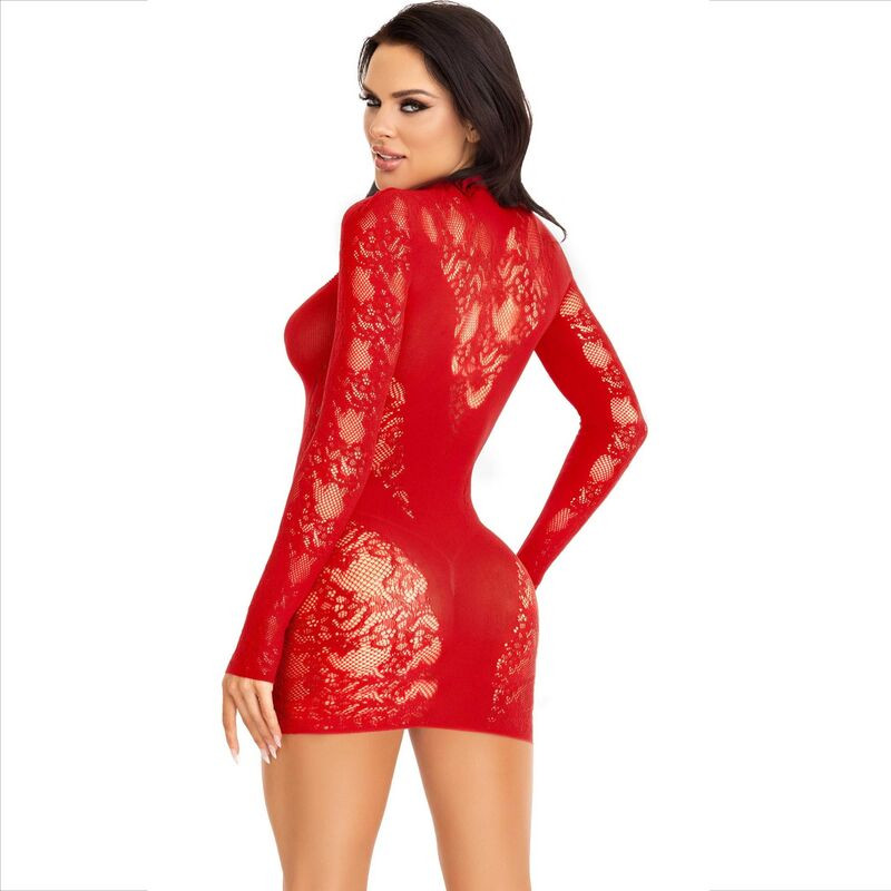 LEG AVENUE - MINI ROBE AVEC DENTELLE MANCHES LONGUES ROUGE 2 