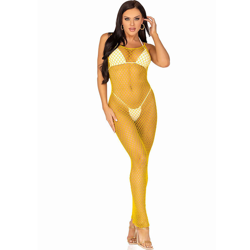 LEG AVENUE - ROBE LONGUE FILET JAUNE TAILLE UNIQUE 1 