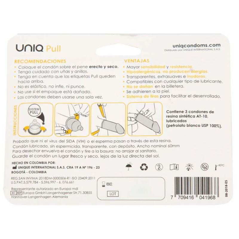 UNIQ - PULL PRESERVATIFS SANS LATEX AVEC BANDES 3 UNITES 1 