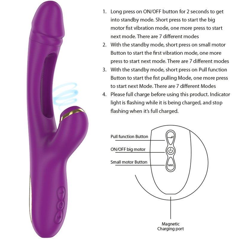 INTENSE - ATENEO RECHARGEABLE MULTIFUNCTION VIBRATOR 7 VIBRATIONS WITH SWINGING MOTION AND SUCKING PURPLE 5 