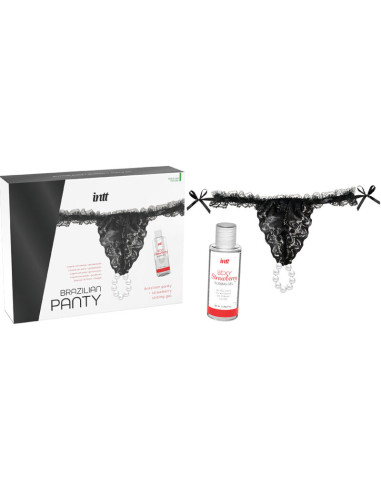 INTT RELEASES - BRAZILIAN BLACK PANTY WITH PEARLS AND LUBRICANT GEL 50 ML 2 