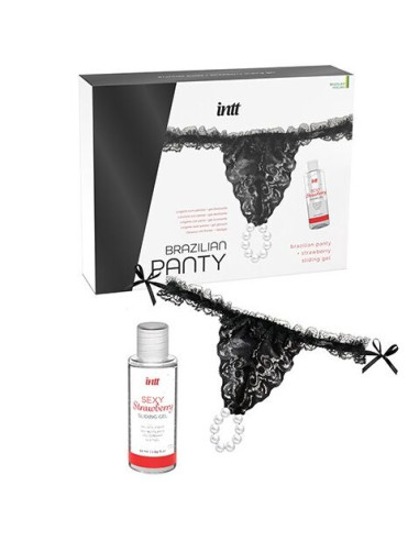 INTT RELEASES - BRAZILIAN BLACK PANTY WITH PEARLS AND LUBRICANT GEL 50 ML 3 