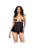 CHILIROSE - CR 4715 BABYDOLL SET VIERTEILIG SCHWARZ L 2 