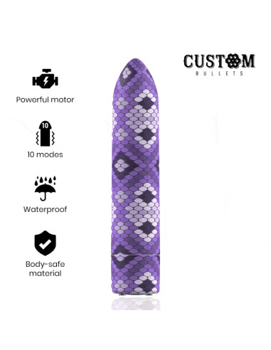 CUSTOM BULLETS - RECHARGEABLE SNAKE PURPLE MAGNETIC BULLET 10 INTENSITIES 6 