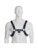 LEATHER BODY - IMBRACATURA BULLDOG PETTO PELLE NERA / BLU 2 