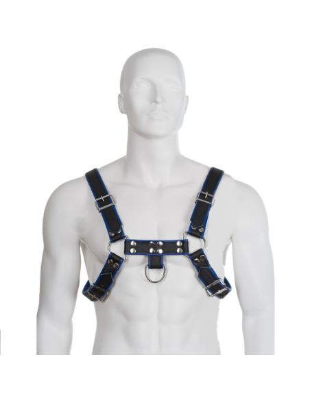 LEATHER BODY - BLUE AND BLACK LEATHER HARNESS CHEST BULLDOG 2 