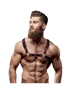 FETISH SUBMISSIVE ATTITUDE - MEN'S ECO-LEATHER CHEST HARNESS BLACK/RED 4 