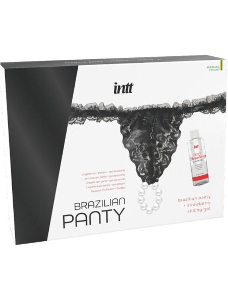 INTT RELEASES - BRAZILIAN BLACK PANTY WITH PEARLS AND LUBRICANT GEL 50 ML 4 