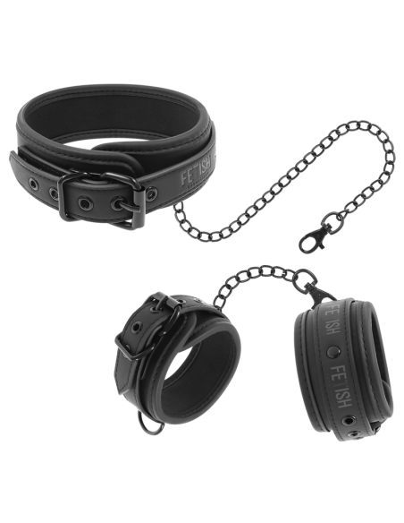 FETISH SUBMISSIVE - VEGAN LEATHER NECKLACE AND HANDCUFFS WITH NOPRENE LINING 10 