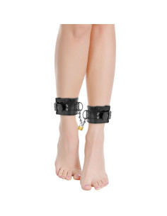 DARKNESS - ADJUSTABLE BLACK LEATHER ANKLE HANDCUFFS WITH PADLOCK 8 