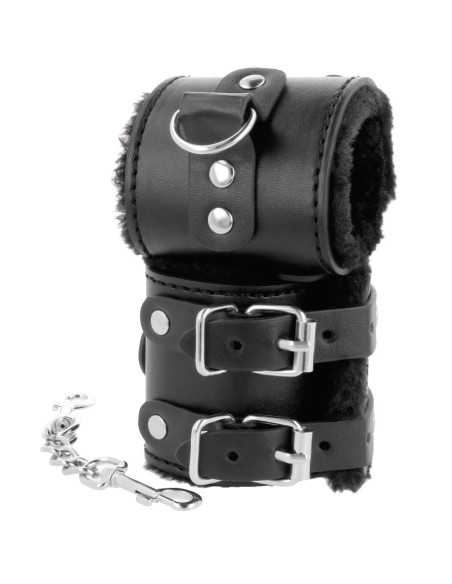 DARKNESS - BLACK ADJUSTABLE LEATHER HANDCUFFS WITH LINING 7 