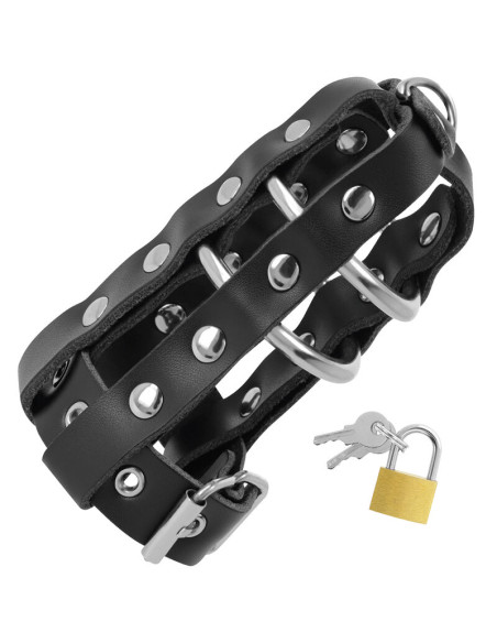 DARKNESS - LEATHER CHASTITY CAGE WITH LOCK 5 