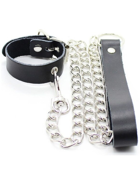 OHMAMA FETISH - COLLIER PÉNIS ET BRACELET EN CUIR AVEC CHAÎNE MÉTALLIQUE 5 