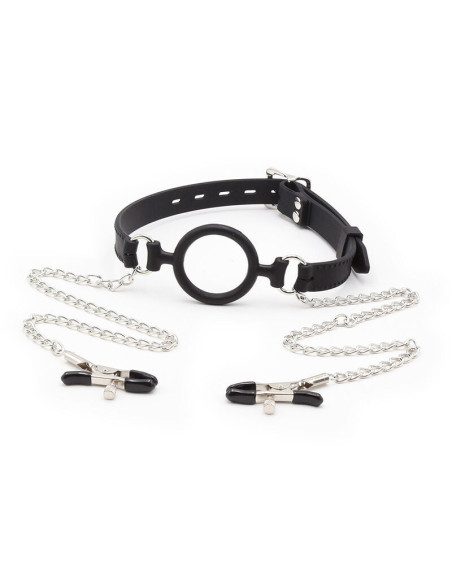 OHMAMA FETISH - RING GAG WITH CHAINS AND NIPPLE CLAMPS 6 