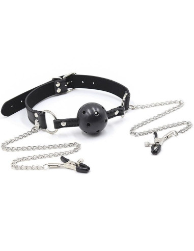 OHMAMA FETISH - BALL GAG WITH VENTS AND NIPPLE CLAMPS 8 