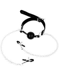 OHMAMA FETISH BLACK BALL GAG WITH NIPPLE CLAMPS 2 