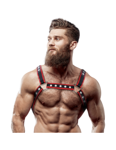 FETISH SUBMISSIVE ATTITUDE - MEN'S ECO-LEATHER CHEST BULLDOG HARNESS BLACK/RED 4 