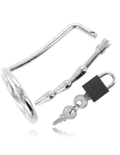 METAL HARD - TESTICLE RING WITH URETHRAL CHASTITY PLUG 1 