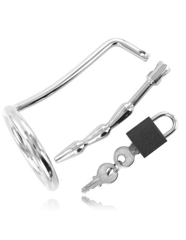 METAL HARD - TESTICLE RING WITH URETHRAL CHASTITY PLUG 1 