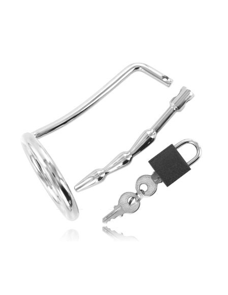 METAL HARD - TESTICLE RING WITH URETHRAL CHASTITY PLUG 1 