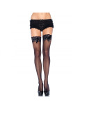 LEG AVENUE - BLACK TIGHTS WITH LACE TOP DETAIL AND SATIN B+A42 1 