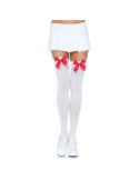 LEG AVENUE - CUISSES HAUTES EN NYLON AVEC NOEUD BLANC / ROUGE 1 