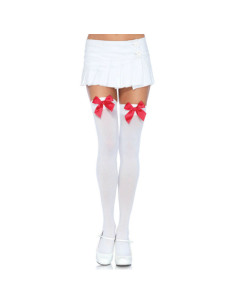 LEG AVENUE - NYLON THIGH HIGHS WITH BOW WHITE / RED 1 