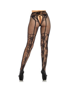 LEG AVENUE - STOCKING FLOWERS DESIGN BACK CROTHLESS ONE SIZE 2 